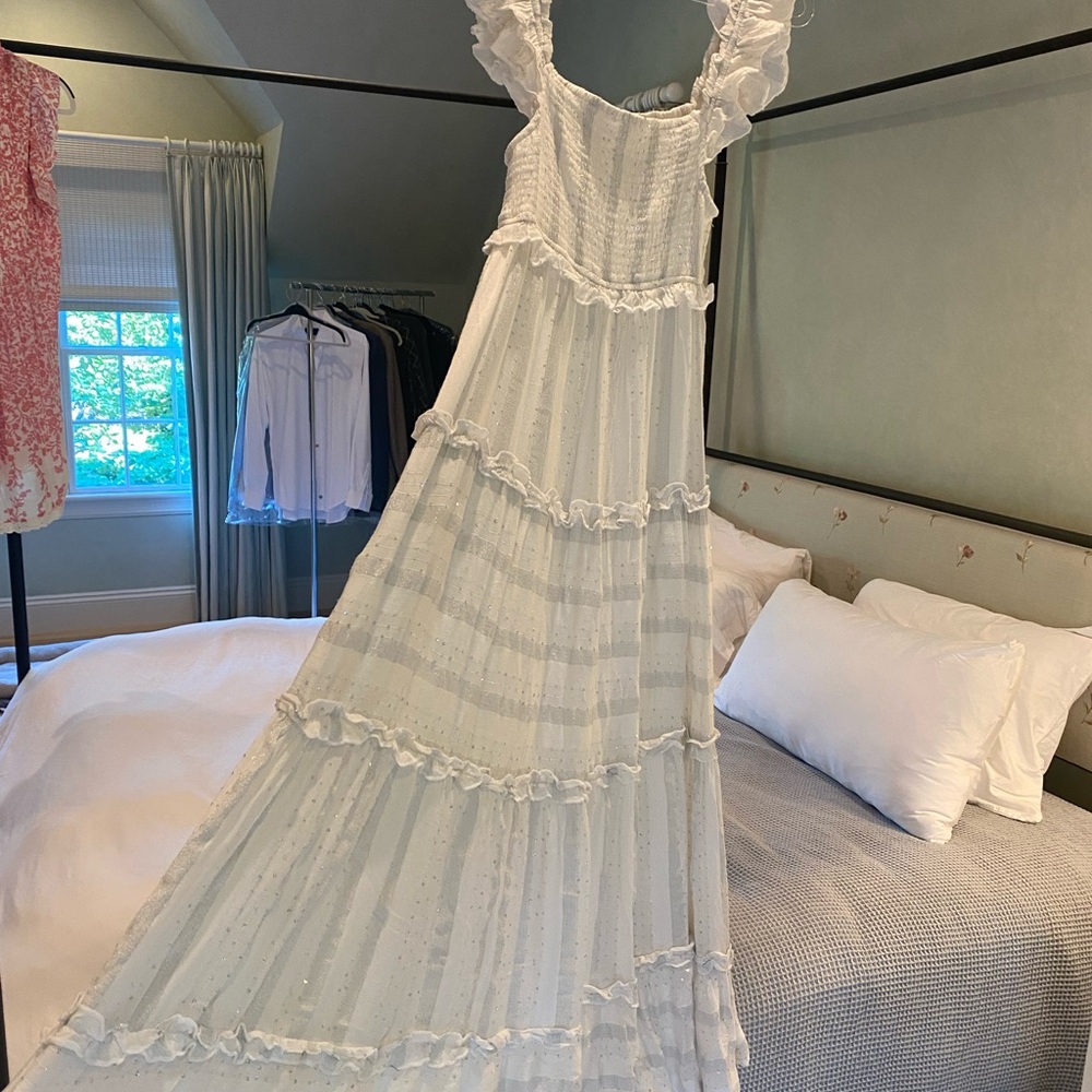 Anthropologie PQ White Ruffled Maxi Dress